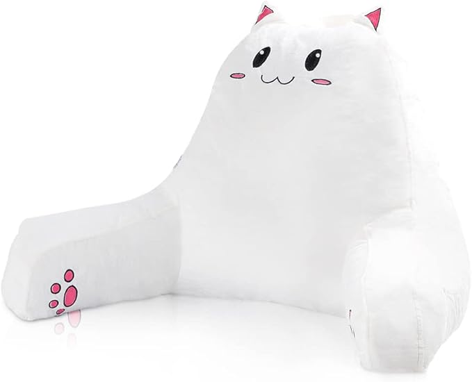SUNSIDE Kitty Reading Pillow for Sitting in Bed, Cute Back Pillows for Adult and Children, Shredded Memory Foam Pillow with Arms, Cat Design Bed Pillows, Back Support Pillow with Washable Cover