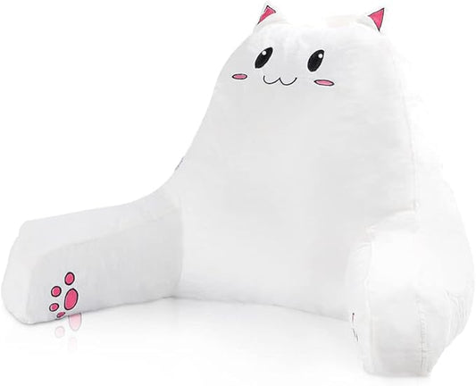 SUNSIDE Kitty Reading Pillow for Sitting in Bed, Cute Back Pillows for Adult and Children, Shredded Memory Foam Pillow with Arms, Cat Design Bed Pillows, Back Support Pillow with Washable Cover