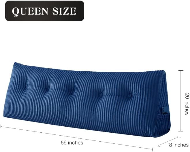 Large Headboard Pillow Headboard Wedge Pillow Bed Rest Reading Pillow Bolster Triangular Pillow for Sitting in Bed-Backrest Positioning Support Long Pillow for Daybed (Queen: 59x8x20 Inches,Blue)