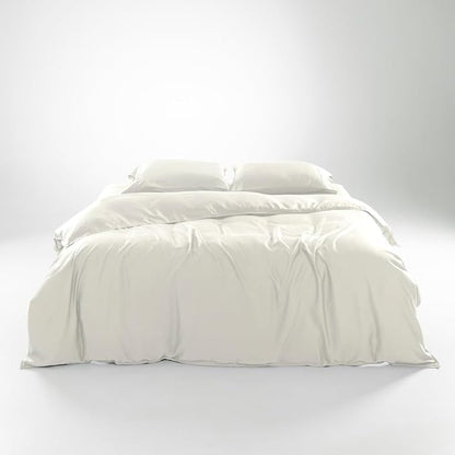 Olive + Crate Tencel Eucalyptus Cooling Duvet Cover Set - Hypoallergenic, Lyocell Tencel Duvet Cover - Soft, Temperature Regulating with Hidden Button Closure & Corner Ties - Queen Size [Ivory]