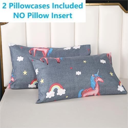 SDIII 3PCS Gray Unicorn Comforter Set Twin, Soft Microfiber Lightweight Twin Girls Comforter, Princess Unicorn Bedding Quilt for Girls Kids and Teens