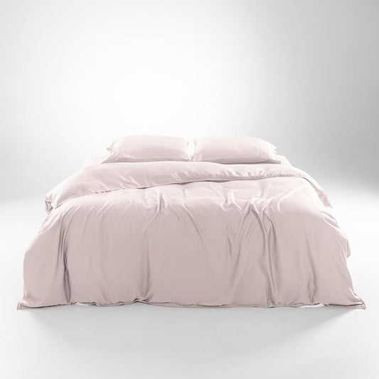 Olive + Crate Tencel Eucalyptus Cooling Duvet Cover Set - Hypoallergenic, Lyocell Tencel Duvet Cover - Soft, Temperature Regulating with Hidden Button Closure & Corner Ties - King Size [Barely Pink]