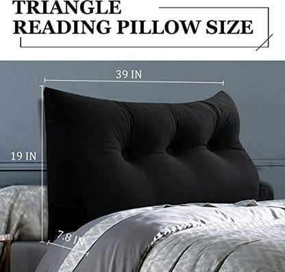 Wedge Headboard Pillow Dorm Room Reading Pillow Back Support for Sitting Up in Bed Bolster Lumbar Cushion Body Positioning Bedrest Velvet 39in Black Twin