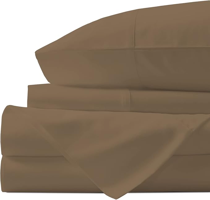 URBANHUT 1000 Thread Count Twin Size Egyptian Cotton Sheets, Long Staple Soft & Breathable, 3 Pc Bed Sheet Sets, Luxury Hotel Sateen Sheets Fits 16" Deep Pocket - Taupe