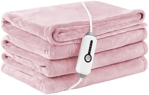 Electric Heated Blanket Full Size 72×84, Breathable & Luxurious Flannel,Soft Warm Gift with Over-Heat Protection,4 Heating Levels & 10 H Auto Shut Off, Machine Washable, Light Pink