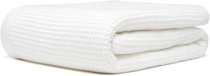 GOTS Certified Organic Cotton Waffle Weave Blanket, King Bed Size, 108"X90" Cozy Throw Blanket for Couch, Modern Home Decor, Comfy Waffle Blanket & Soft Bed Blankets -White