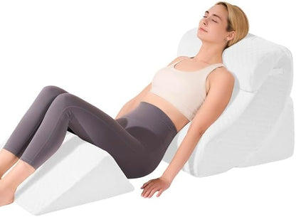 4 PCS Wedge Pillow Set for After Surgery, Memory Foam Orthopedic Bed Wedge Pillow Set, Adjustable Bed for Sleeping, Acid Reflux Relief, Post Surgery Recovery, Back Support, Leg Elevation, White