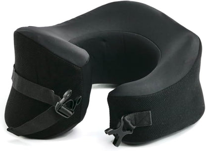C CUSHION LAB Extra Support Travel Pillow, Award-Winning Patented Ergonomic Design for Chin & Neck Support Memory Foam Neck Pillow, Compact Airplane Pillow for Traveling, Flight, Car (Black, Large)