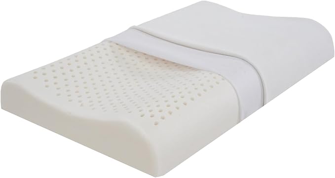 Slim Natural Latex Pillow for Stomach, Back Sleepers,Low Profile & Thin Ergonomic Contour Pillows Helps Cervical Neck Correction and Deeper Sleep (23.6" Lx15.7 Wx(3.1/3.9") H)