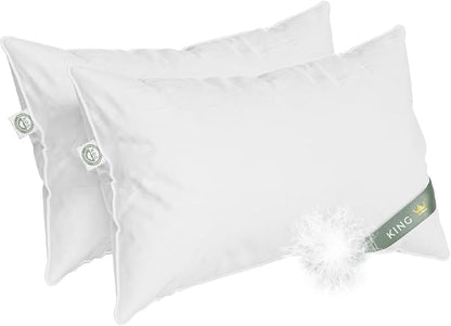European 800FP Goose Down Sleeping Bed Pillow, King (Pack of 2), White