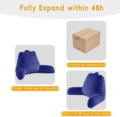Reading Pillow for Sitting in Bed Adult, Reading Pillow with Shredded Memory Foam, Bed Pillow with Washable Cover, Back Pillow Sitting Up with Extend Arms, Navy, X-Large