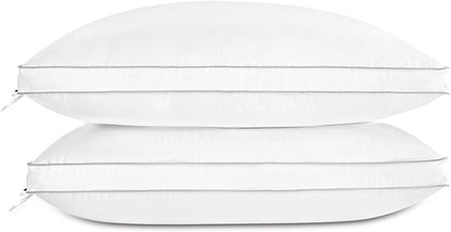 Globon Luxury Feather Down Pillow Standard Queen Size for Sleeping, Hotel Collection Fluffy Pillow, Medium Gusseted Bed Pillows, 18"X26", Pack of 2