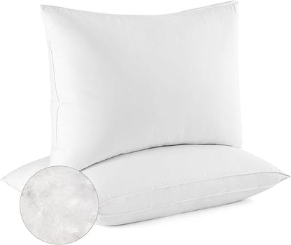 Bafode Goose Down Feather Pillows, Soft Bed Pillows Queen Size Set of 2, 100% Soft Cotton Shell,Gusseted Hotel Pillows for Back, Stomach or Side Sleepers