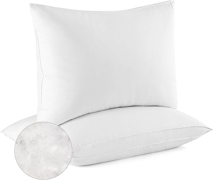 Bafode Goose Down Feather Pillows, Soft Bed Pillows King Size Set of 2, 100% Soft Cotton Shell,Gusseted Hotel Pillows for Back, Stomach or Side Sleepers
