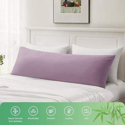 Body Pillowcase, Cooling Viscose from Bamboo Pillow Cover with Zipper Closure, Soft Moisture-Wicking for Hot Sleepers, Hair and Skin-Friendly, Light Purple, 1 Pack