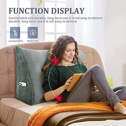 Wedge Headboard Pillow Dorm Room Reading Pillow Back Support for Sitting Up in Bed Bolster Lumbar Cushion Body Positioning Bedrest Corduroy (Dark Gray, Twin (39 * 8 * 20in))