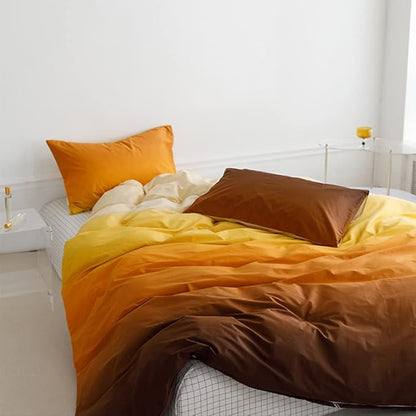 Wellboo Orange Yellow Gradient Comforter Sets Twin Solid Yellow and Orange Bedding Comforters Cotton Women Girls Modern Orange Brown Gradient Soft Quilts Farmhouse Abstract Art Orange Blanket Warm