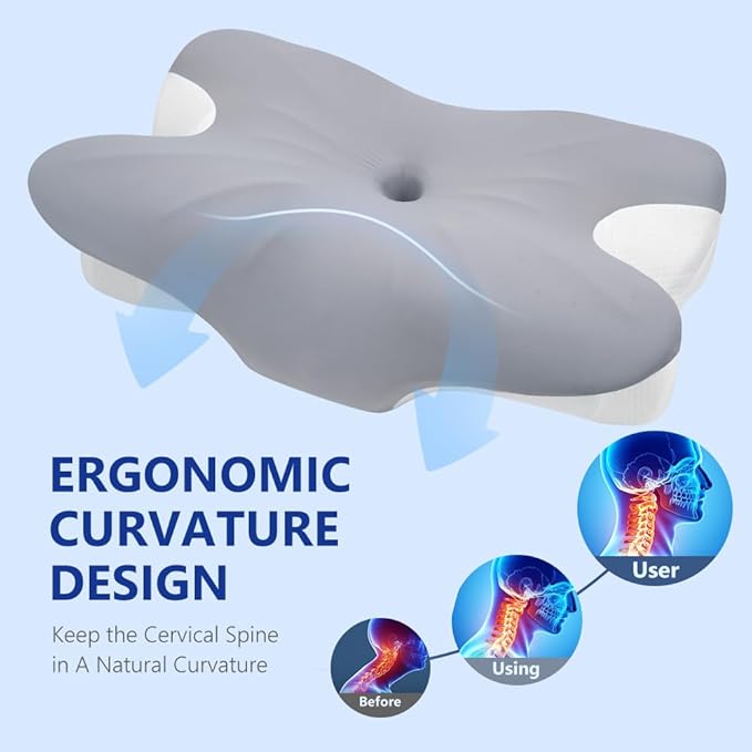 Cervical Neck Pillow for Neck Pain Relief and Sleeping, Memory Foam Pillow with Breathable Pillowcase, Ergonomic Contour Neck Support Pillow for Side, Back, Stomach Sleepers