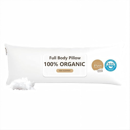 Goose Down Body Pillows for Adults, Large Body Pillow for Side Sleeper, Hugging Feather Body Pillow Insert, Cooling 20x54 Full Length Long Pillow for Bed with 100% Organic Cotton Shell, White 20"x54"