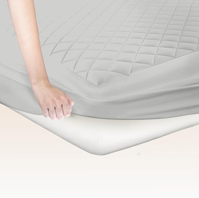 Cotton Mattress Pad - Luxury Quilted Mattress Topper Protector Plush & Breathable Machine Washable Design - with Deep Pocket (Silver - Queen)