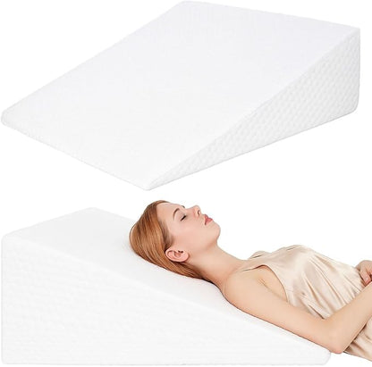 Wedge Pillow, Bed Wedge Pillows for Sleeping, Snoring, Back Support, After Surgery, Foam Triangle Pillow, Removable Washable Cover (White, 12in)