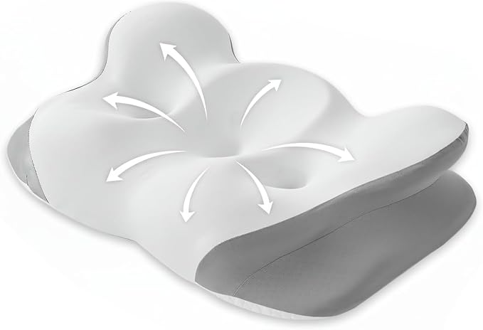 Cervical Neck Pillow for Sleeping, Dual-Height Contour Pillow for Neck Pain Relief, Butterfly Ergonomic Memory Foam Neck Support Pillow with Cooling Breathable Cover for Side Sleepersr, Queen White