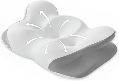 Cervical Neck Pillow for Sleeping, Dual-Height Contour Pillow for Neck Pain Relief, Butterfly Ergonomic Memory Foam Neck Support Pillow with Cooling Breathable Cover for Side Sleepersr, Queen White