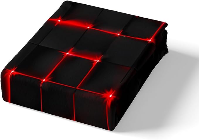Castle Fairy Abstract Duvet Cover Set Twin Size, Modern Geometric Grid Square Quilt Cover with 1 Pillowcase, Red Neon Light Microfiber Polyester Bedding Set for Kids Boys Bedroom, Black