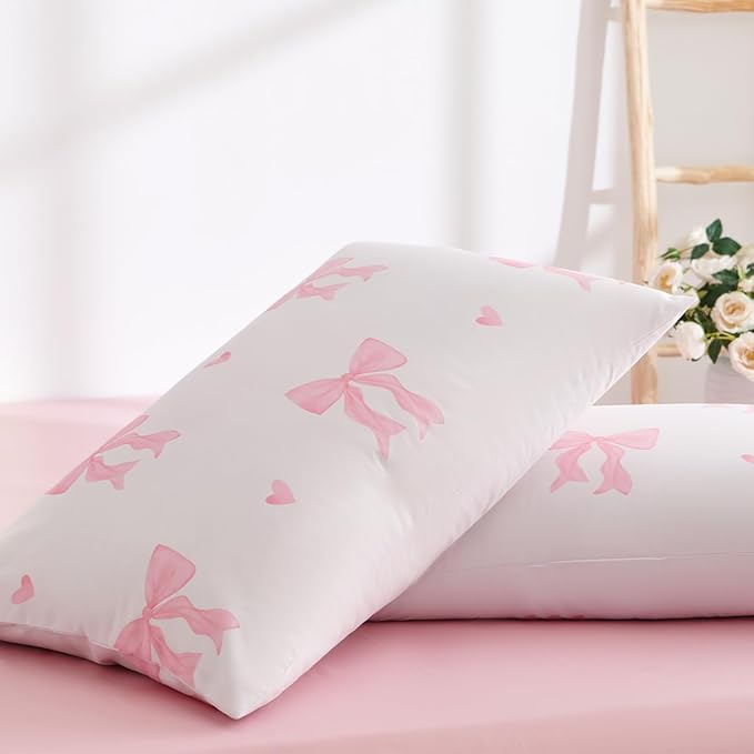 Bow Bedding Duvet Cover Twin 2Pcs Pink Heart Bedding Set for Girls Kids,Cute Princess Style Bowknot Love Heart Design,Ultra Soft Comforter Cover with 1 Pillowcase(No Comforter)