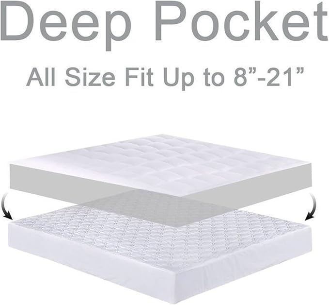 Mattress Topper Queen for Back Pain, Extra Thick Mattress Pad Cover, Plush Pillow Top, Deep Elastic Pocket, White