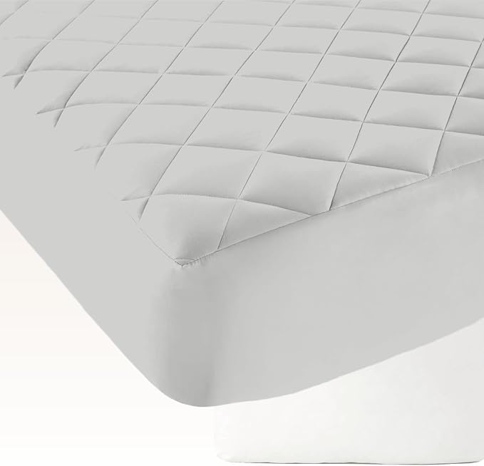 Premium Quilted Mattress Pad – 300GSM Thick with Deep Pocket Fitted Mattress Cover – 100% Cotton Organic Mattress Topper (Silver, California King)