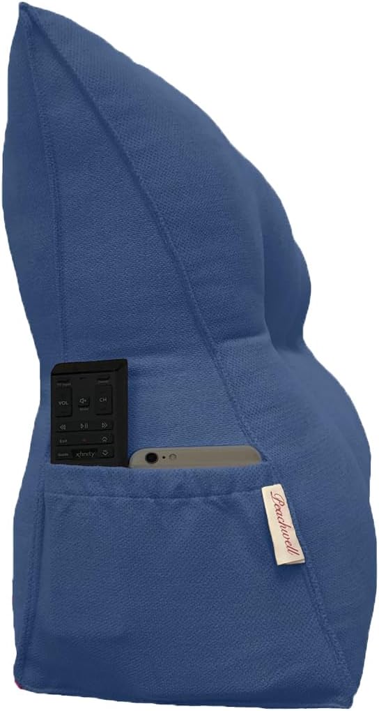 Triangular Reading Bed Rest Pillow Large Bolster Cushion Headboard Backrest Wedge Pillow with Removable Cover and Two Large Side Pockets (Blue, 47 x 8 x 20 inches)