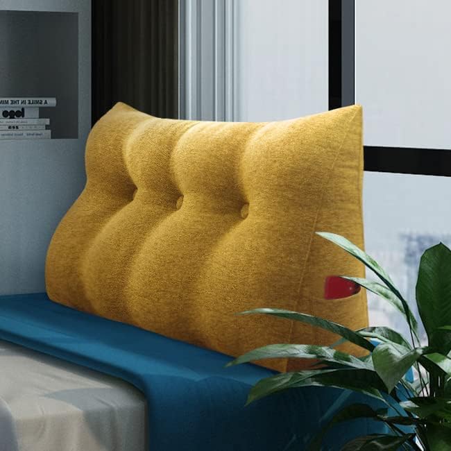 Wedge Headboard Pillow Dorm Room Reading Pillow Back Support for Sitting Up in Bed Bolster Lumbar Cushion Body Positioning Bedrest Cotton Linen 39in Yellow Twin