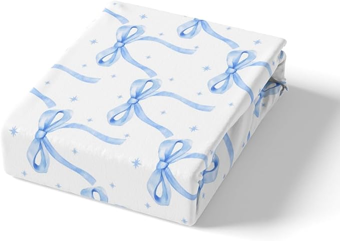 Cartoon Bowknot Girls Duvet Cover Set Full Size Kids Bow Tie Princess Bedding Sets 3Pcs for Child Girly Woman Room Decor, Butterfly Knot Comforter Cover with 2 Pillowcases (No Comforter) Blue