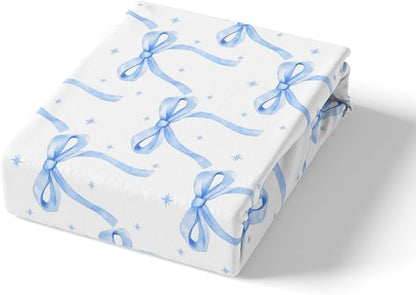 Cartoon Bowknot Girls Duvet Cover Set Full Size Kids Bow Tie Princess Bedding Sets 3Pcs for Child Girly Woman Room Decor, Butterfly Knot Comforter Cover with 2 Pillowcases (No Comforter) Blue