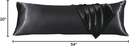 HUXMEYSON Body Pillow with Satin Pillowcase, Body Pillow for Adults, Removable Cover, Black (20"x54")