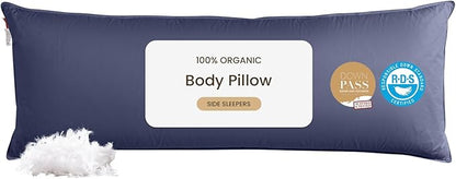 Goose Down & Feather Body Pillows for Adults, Full Length Firm Hugging Pillow Insert for Side Sleepers, Breathable Large Long Pillow for Bed with 100% Organic Cotton Shell, (Navy Blue 20"x60")