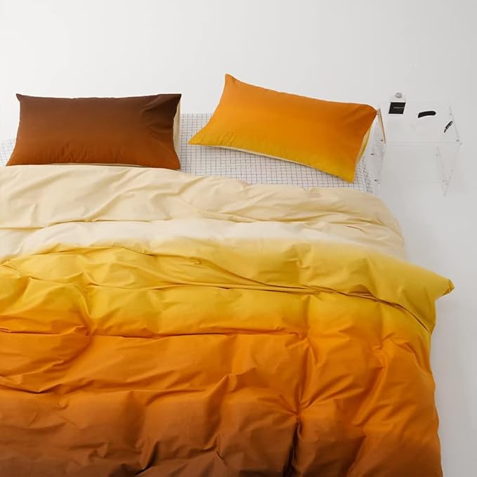 Wellboo Orange Yellow Gradient Comforter Sets Twin Solid Yellow and Orange Bedding Comforters Cotton Women Girls Modern Orange Brown Gradient Soft Quilts Farmhouse Abstract Art Orange Blanket Warm
