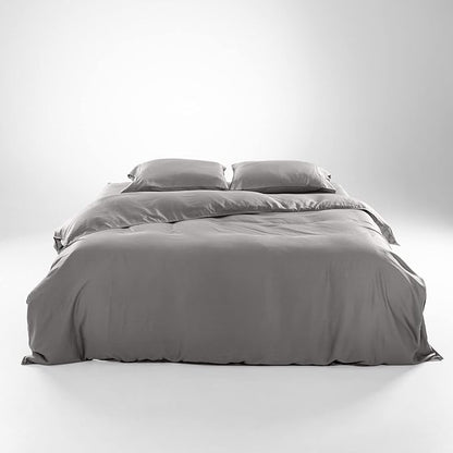 Olive + Crate Tencel Eucalyptus Cooling Duvet Cover Set - Hypoallergenic, Lyocell Tencel Duvet Cover - Soft, Temperature Regulating with Hidden Button Closure & Corner Ties - Queen Size [Stone Gray]