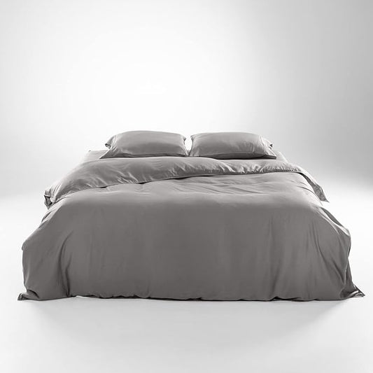Olive + Crate Tencel Eucalyptus Cooling Duvet Cover Set - Hypoallergenic, Lyocell Tencel Duvet Cover - Soft, Temperature Regulating with Hidden Button Closure & Corner Ties - Queen Size [Stone Gray]