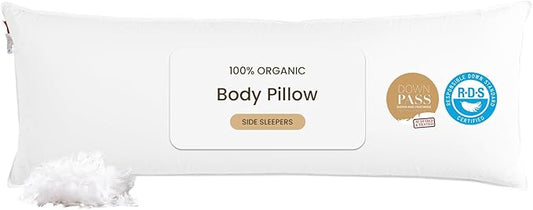 Goose Down Body Pillows for Adults, Large Body Pillow for Side Sleeper, Hugging Feather Body Pillow Insert, Cooling Full Length Long Pillow for Bed with 100% Organic Cotton Shell, White 20"x72"