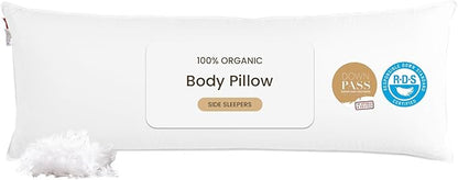 Goose Down Body Pillows for Adults, Large Body Pillow for Side Sleeper, Hugging Feather Body Pillow Insert, Cooling Full Length Long Pillow for Bed with 100% Organic Cotton Shell, White 20"x60"