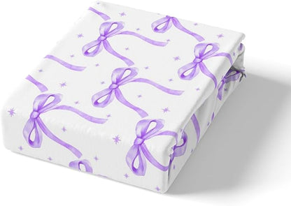 Cartoon Bowknot Girls Duvet Cover Set King Size Kids Bow Tie Princess Bedding Sets 3Pcs for Child Girly Woman Room Decor, Butterfly Knot Comforter Cover with 2 Pillowcases (No Comforter) Purple