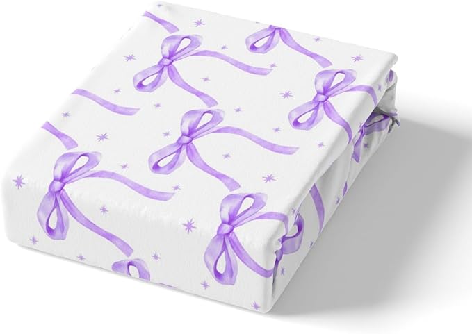 Cartoon Bowknot Girls Duvet Cover Set Full Size Kids Bow Tie Princess Bedding Sets 3Pcs for Child Girly Woman Room Decor, Butterfly Knot Comforter Cover with 2 Pillowcases (No Comforter) Purple