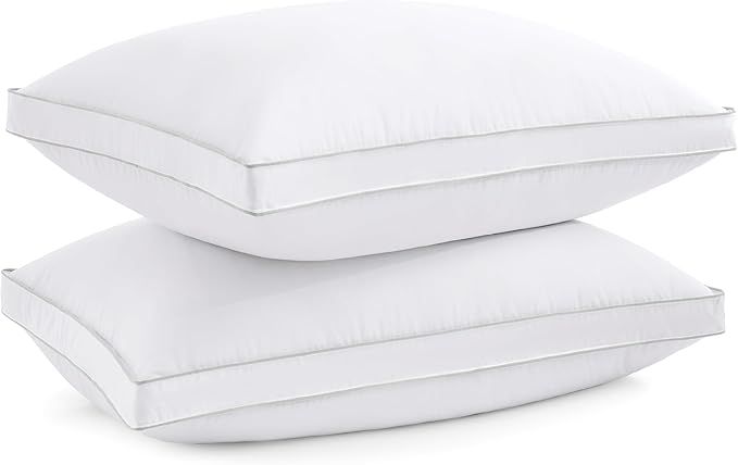 puredown® Feather Pillows with 100% Cotton Cover, Set of 2 Gusseted Bed Pillows for Sleeping, Queen Size