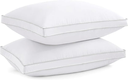 puredown® Feather Pillows with 100% Cotton Cover, Set of 2 Gusseted Bed Pillows for Sleeping, Queen Size