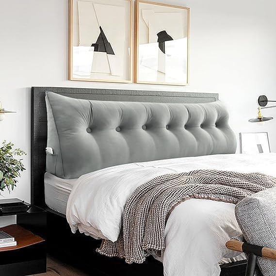 Headboard Pillow - 3 in 1 Large Bed Pillow as Wedge Reading Pillow, Large Couch Daybed Pillow or Positioning Support Backrest Back Cushion for Sitting in Bed Velvet King Gray