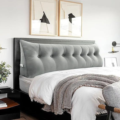 Headboard Pillow - 3 in 1 Large Bed Pillow as Wedge Reading Pillow, Large Couch Daybed Pillow or Positioning Support Backrest Back Cushion for Sitting in Bed Velvet King Gray