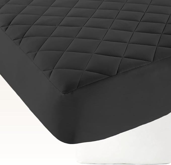 Cotton Mattress Pad - Luxury Quilted Mattress Topper Protector Plush & Breathable Machine Washable Design - with Deep Pocket (Dark Grey- King)