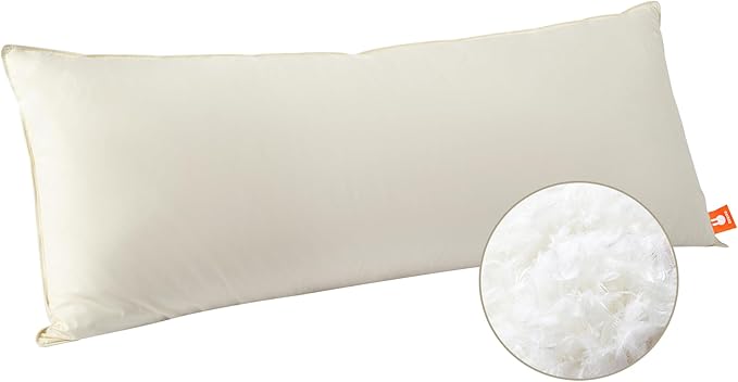 Goose Down Body Pillows for Adults, Large Body Pillow for Side Sleeper, Hugging Feather Body Pillow Insert, Cooling Full Length Long Pillow for Bed with 100% Organic Cotton Shell, Off-White 20" x 60"